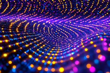 Poster - Abstract Wavy Network of Vibrant Purple, Blue, and Orange Lights