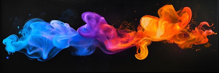 Wall Mural - Abstract liquid ink effect with swirling colors and luminous highlights on a sleek black canvas
