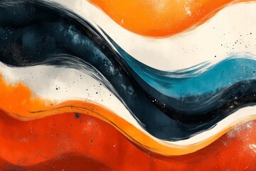 Poster - Colorful abstract waves create a dynamic composition in red, orange, blue, and black tones