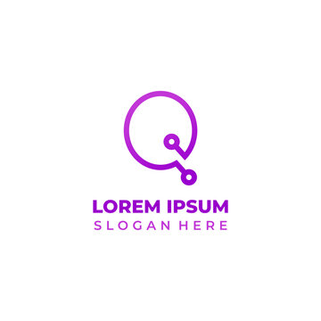 Vector technology logo with the initial Q, lineart style in purple and magenta. Letter Q icon