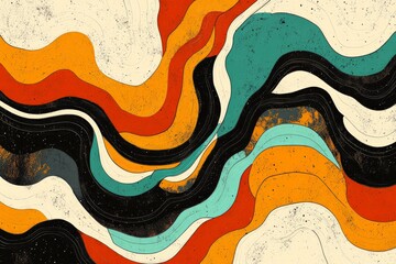 Aufkleber - Colorful abstract design featuring flowing lines and shapes with vibrant orange, black, and turquoise hues