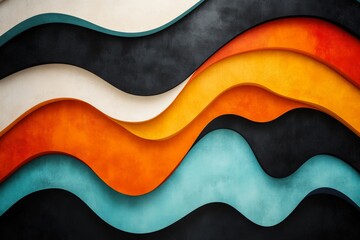 Poster - Colorful wavy wall art display featuring vibrant curves in shades of orange, turquoise, and black with a modern aesthetic