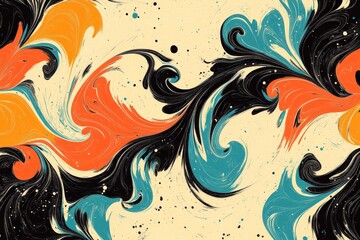 Aufkleber - Vibrant abstract design with swirling colors of orange, blue, and black on a light background