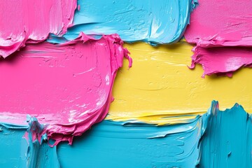 Aufkleber - Colorful abstract painting with bold strokes of pink, blue, and yellow on canvas