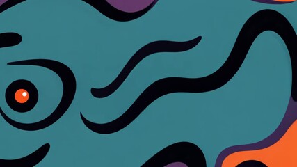 Aufkleber - A blue and purple fish with an orange eye. The fish is surrounded by a purple and orange background