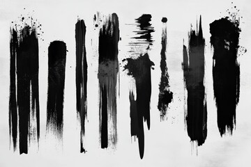 Aufkleber - Abstract black brush strokes on a light background showcasing various artistic textures and styles for creative expression