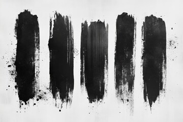 Fototapete - Black brush strokes create an artistic abstract composition on a light background with textures and depth