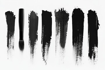 Poster - Various black paint strokes with a makeup brush, showcasing art techniques and materials in creative design work