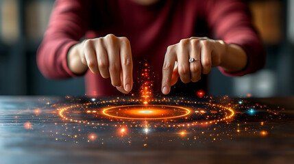 Poster - Woman controls holographic interface on table