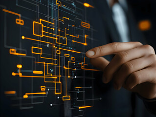 Poster - Businessperson analyzing data network, dark background