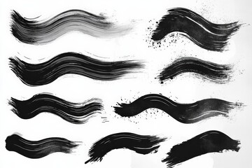 Poster - Unique black brushstroke textures on white background for artistic design and creative projects
