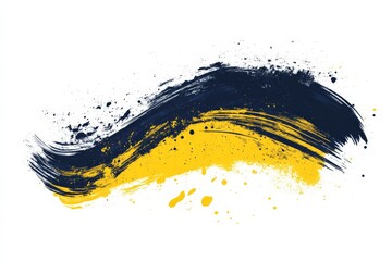 Fototapete - Abstract swirl pattern featuring vibrant yellow and dark blue paint strokes with splashes on white background