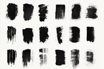 Aufkleber - Abstract black brush strokes on white background showcasing various textures and patterns