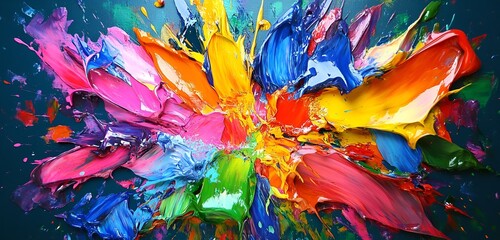 Wall Mural - Energetic splash of vivid paint strokes in a chaotic but balanced arrangement of colors