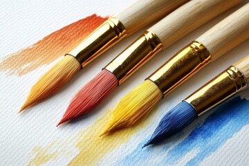 Poster - Artists' brushes and vibrant paint strokes inspire creativity in a well-lit studio space