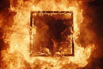 Poster - Flames engulf a burning frame in a dramatic display of fire and heat during a nighttime event