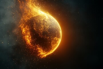Poster - Planet engulfed in flames creates a dramatic cosmic spectacle in outer space