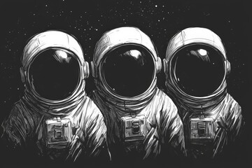 Poster - Three astronauts exploring the vastness of space against a starry backdrop