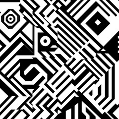 Poster - Abstract Geometric Pattern: Black and white abstract geometric pattern featuring bold lines, sharp angles, and contrasting shapes. Ideal for modern design projects. 