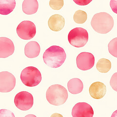 Poster - Colorful watercolor pattern with pink and gold circles on light background. Generative AI