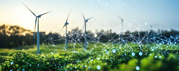 Aufkleber - A digital tablet showcasing miniature wind turbines, representing corporate responsibility and ESG reporting, with clean, sustainable energy symbols and ecofriendly elements