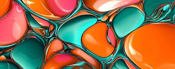 Sticker - Surreal abstract liquid pattern in vivid orange, teal, and pink tones with glossy reflections