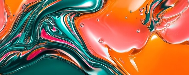 Sticker - Surreal abstract liquid pattern in vivid orange, teal, and pink tones with glossy reflections