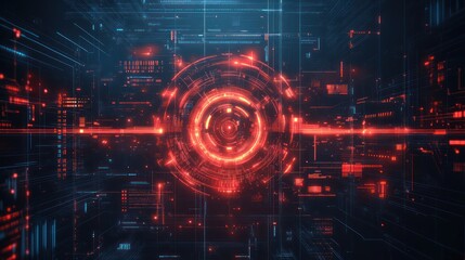 Futuristic digital sphere interface, network, technology, red glow, data stream, abstract background, tech concept