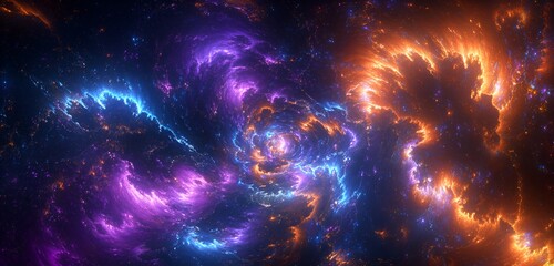 Sticker - Surreal glowing abstract nebula in vibrant purples, blues, and oranges with dynamic depth