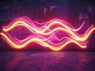 Sticker - Vivid streaks of neon light forming dynamic waves against a dark urban-style background