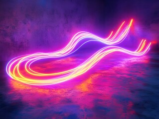 Sticker - Vivid streaks of neon light forming dynamic waves against a dark urban-style background