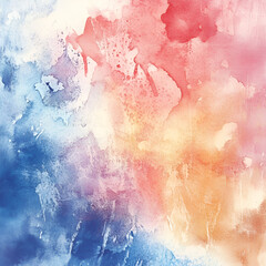 Poster - Watercolor Abstract: A vibrant, expressive watercolor painting featuring a harmonious blend of rich blues, fiery reds, gentle pinks, and warm oranges. This artwork evokes a sense of movement.