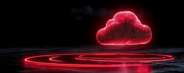 Poster - Red Digital Cloud Hologram on Neon Platform