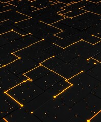 Poster - Abstract Black and Orange Geometric Network Pattern
