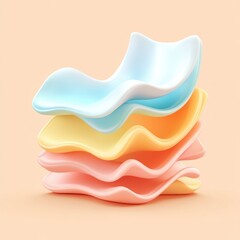 Fototapete - Abstract Pastel Wave Layers Stack Design Element Modern 3D Render Soft Colors Background