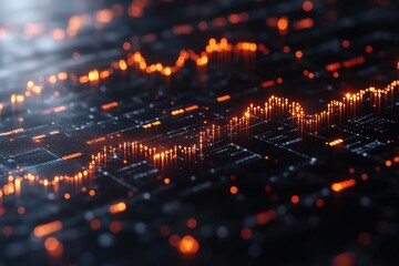 Aufkleber - A close-up view of dynamic digital data displayed on a dark background, showcasing vibrant orange lights creating a futuristic, technological aesthetic.