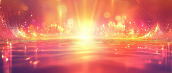 Poster - Light reflecting music waves create a vibrant abstract background with empty space
