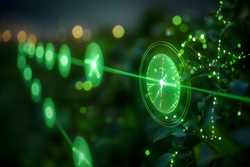 Poster - green tech data flow, night field