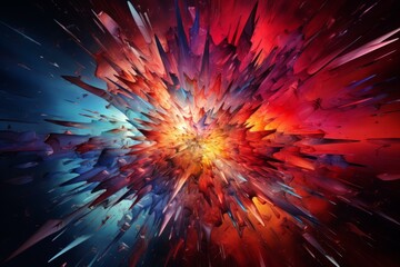 Poster - Abstract crystal explosion expanding in a colorful starburst design, creating a vibrant and dynamic visual