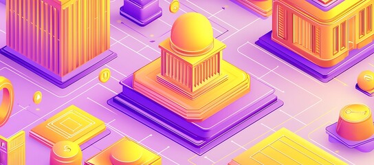 Poster - Isometric Illustration of Government Building Integrated with Cryptocurrency Network