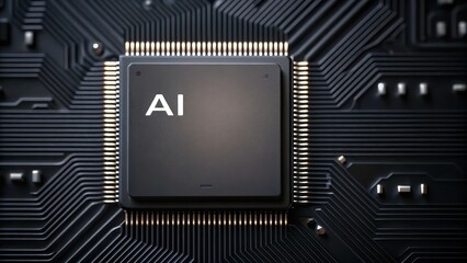 Poster - AI chip on a black circuit board, representing advanced technology and innovation