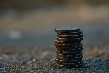Poster - Old coins stacked on a rough surface represent financial concepts such as saving, investment, and growth