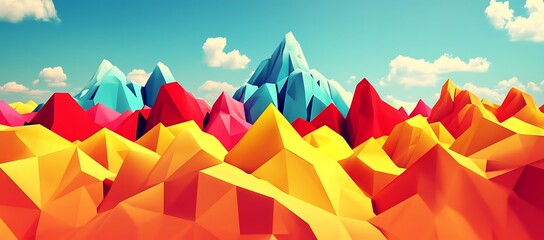 Poster - Vibrant Low-Poly Mountain Range Under a Sunny Sky