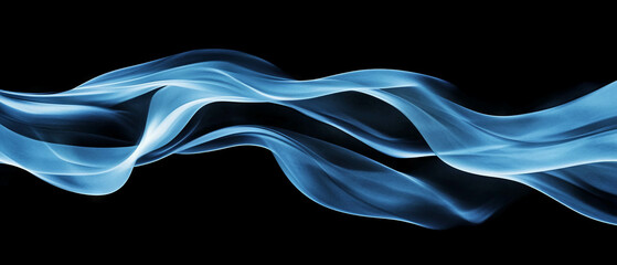 Poster - Flowing blue watercolor texture on black creating a serene and organic aesthetic