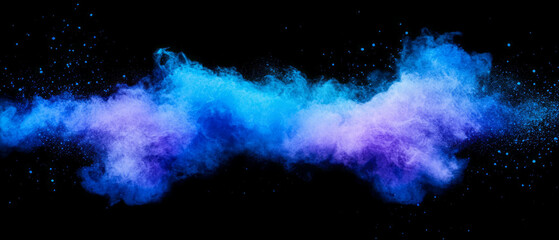 Poster - Swirling blue watercolor blends create a soft texture on a deep black backdrop