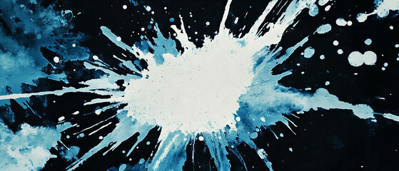 Poster - Dynamic blue watercolor splatters with striking contrast against a black background