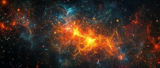 Poster - Bright glowing sparks create a vibrant overlay texture against a dark background