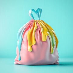Aufkleber - Colorful Pastel Drawstring Bag Dripping Paint Design Element Trendy Summer Shopping Bag Mockup