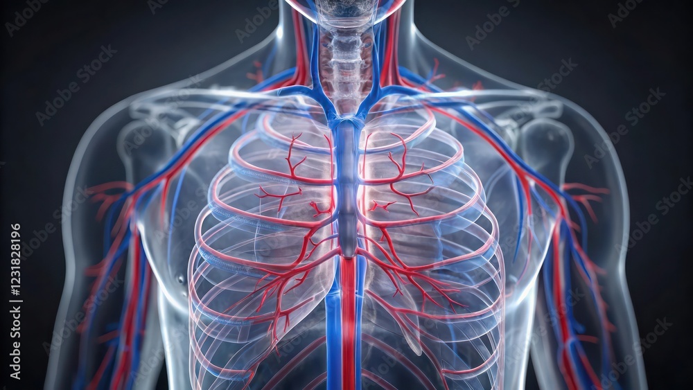 X-ray of a human body showcasing anatomy and the skeleton on a glowing ...