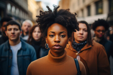 Wall Mural - AI generated photo of women protests and demonstration on march